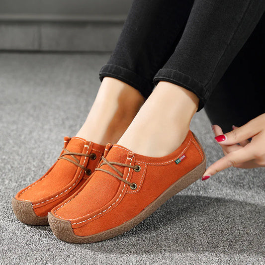 Summer female Women's Shoes Tie thick bottom Increase Leisure time Genuine leather Non-slip Single-layer shoes
