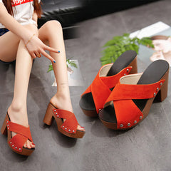 Spring Overlapping Bandage High Heels Rough Thick Bottom Rome Female