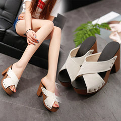 Spring Overlapping Bandage High Heels Rough Thick Bottom Rome Female