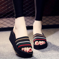 Candy Color Striped Mid Heel Slope Slippers