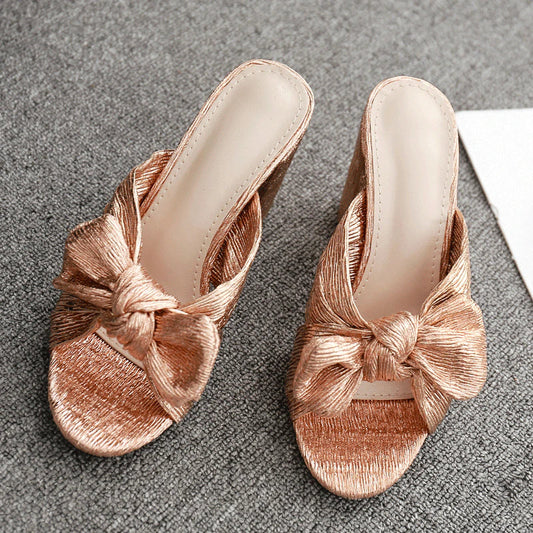 fashion Rough butterfly bow tie gold Plus Size female Women's Shoes