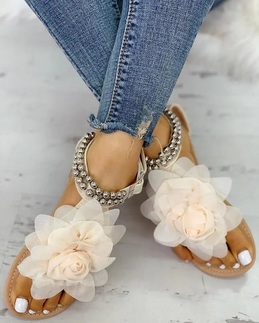 Flat Flower Sandals Bohemian Women's Sandals Beaded Fashionable and Comfortable Sandals