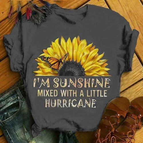 Stylish Women Summer Sunflower Printed T Shirts Tops