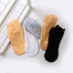 NEW Women Leaves Lace Invisible Socks Thin Ladies Lace Boat Socks Hollow Non-slip Shallow Socks Women