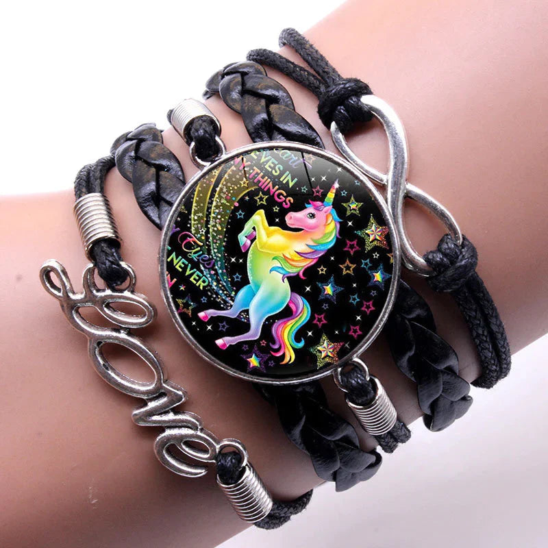 Adorable Cartoon Unicorn Time Gem Woven Bracelet Flying Horse Unicorn Bracelet Infinite Love