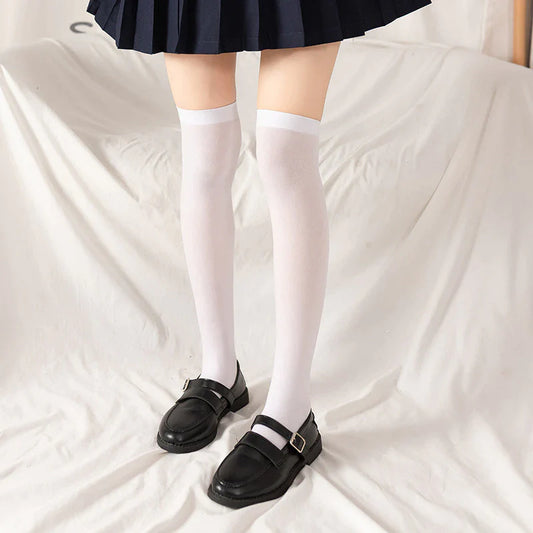 Summer Kawaii Girl Thin Calf Stockings Velvet Women Tube Long Socks Black and White JK Uniform Japanese Cute Over The Knee Socks.