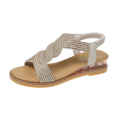 Sandals Female Summer Rhinestone Comfortable With Slope Retro Rome Sandy Beach Beach Shoes