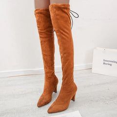 Sexy Party Boots Fashion Suede Leather Shoes Women Over the Knee Heels Boots Stretch Flock Winter High Boots botas Feminino