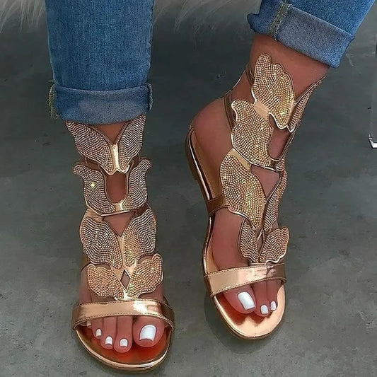Summer Rhinestone Fashion Flat Women's Sandals Open Toe Anti-slip Comfortable