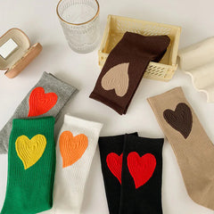 Socks Women Ins Trendy Mid-Calf Socks Heart-shaped Long Socks Polyester Cotton Net Red Fashion Socks