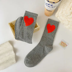 Socks Women Ins Trendy Mid-Calf Socks Heart-shaped Long Socks Polyester Cotton Net Red Fashion Socks