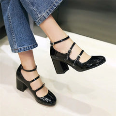 Leather Shoes for Women Non Slip Mary Jane Shoes Stylish Patent Leather Solid Color Spring Autumn Durable Platform Shoes