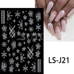 Nail Stickers - White Glitter Snowflake Heart Ribbon Christmas Winter Nail Decals