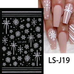 Nail Stickers - White Glitter Snowflake Heart Ribbon Christmas Winter Nail Decals