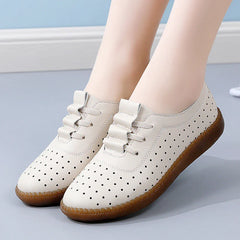Soft Bottom White Shoes Women Hollow Mom Shoes Small Leather Shoes Casual Peas Shoes Women Plus Size