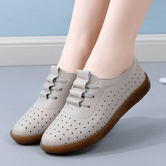 Soft Bottom White Shoes Women Hollow Mom Shoes Small Leather Shoes Casual Peas Shoes Women Plus Size