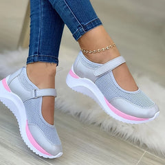 M.O.I Women's Wedge Mesh Hollow Out Casual Shoes, Solid Color Hook And Loop Shoes, Breathable Walking Shoes