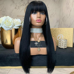 Wig female fashion black Straight hair simulation Headgear button