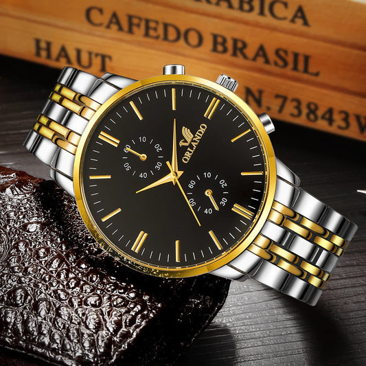Men Watches New ORLANDO Fashion Quartz Watch Men's Silver Gold Plated Stainless Steel Wristwatch