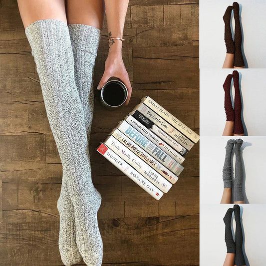 Hot Selling Solid Color Over-the-Knee Knitted Stockings Pile Socks Women Y2K Wool Socks