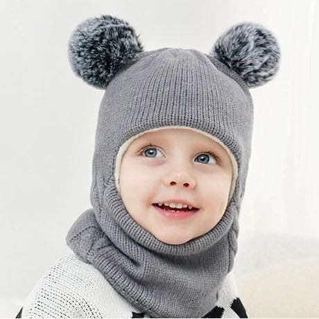 Beanies Baby Hat Pompom Winter Children Hats Knitted Cute Cap for Baby Girls Boys Warm Fleece Lining Earflap Caps for Kids