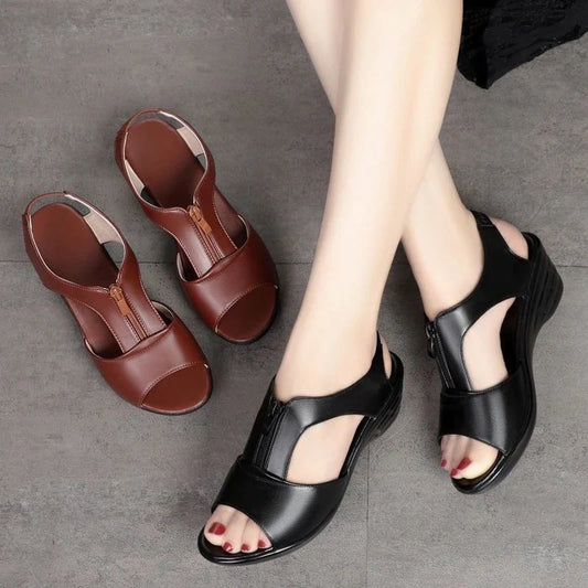 Women's Comfortable Soft Bottom Summer Fashion Middle-aged Wedge Sandals