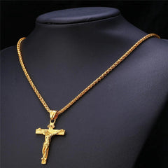 Necklace Cross Pendant Necklace Jesus Gold Men's Stainless Steel Chains Christian Jewelry