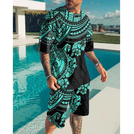 Men's Casual Outfit 3d Print Short Sleeve T Shirt Size-extended Shorts Set Beach Shorts Two-piece Set