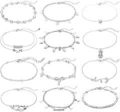 FUNEIA 12/16Pcs Anklets for Women Silver Gold Ankle Bracelets Set Boho Layered Beach Adjustable Chain Anklet Foot Jewelry