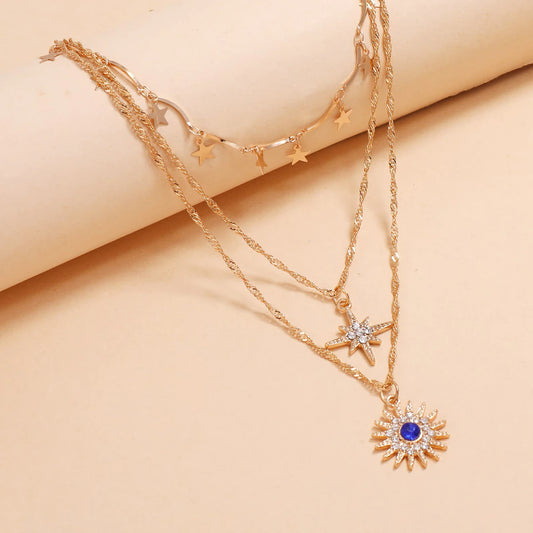Sunflower Diamond Pendant Necklace with Tassels
