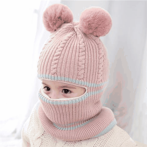 Beanies Baby Hat Pompom Winter Children Hats Knitted Cute Cap for Baby Girls Boys Warm Fleece Lining Earflap Caps for Kids