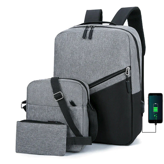 Nylon USB Charging Business Commuting Multifunctional Three-piece Set Backpack