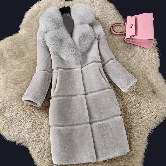 Women's Coats Faux Collar Winter Fashion Gray Faux Coat Women Elegant Jacket Thick Warm Outerwear