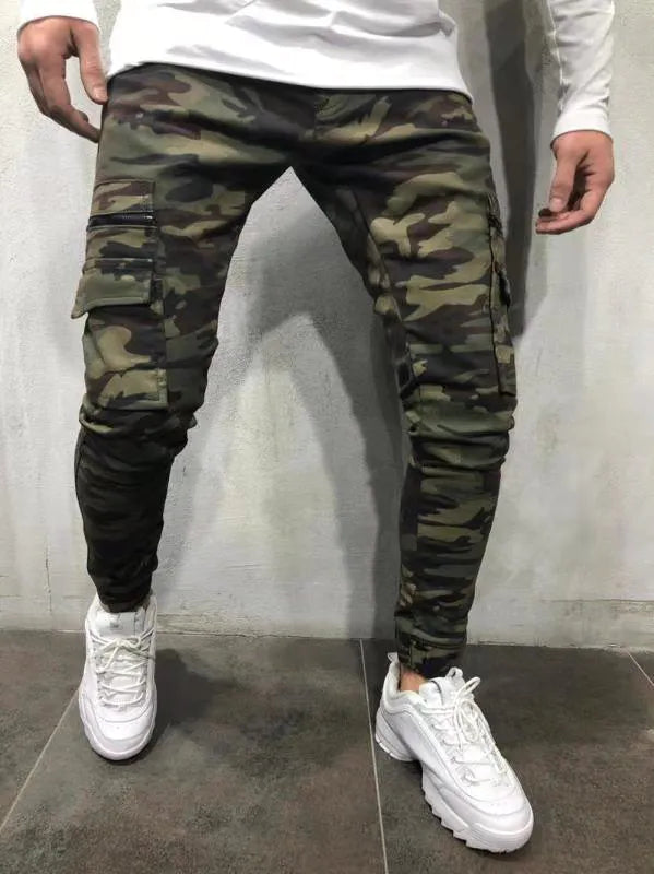 Men Jeans Camouflage Army Denim Trousers Slim Big Pocket Cargo Undefined Pants Undefined