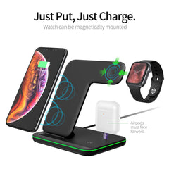 15W Fast Qi Wireless Charger Stand For iPhone 12 11 XS XR X 8 3 in 1 Charging Dock Station for Apple Watch 6 5 4 3 2 Airpods Pro