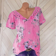 Lace Flower Lace Print Short-sleeved T-shirt Plus Size