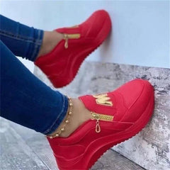 JHJHG Women's Fashion Letter Decoration Comfortable Zipper Design Sneakers Loafers, Casual Slip on Round Toe Shoes