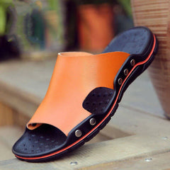 Men's Soft Bottom Leather Open-toe Summer Slippers