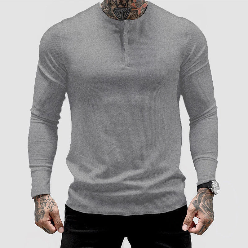 Muscle Solid Color Fitness Long Sleeve T-shirt Elastic Moisture-wicking Quick-drying Comfortable Sports Black Top for Men