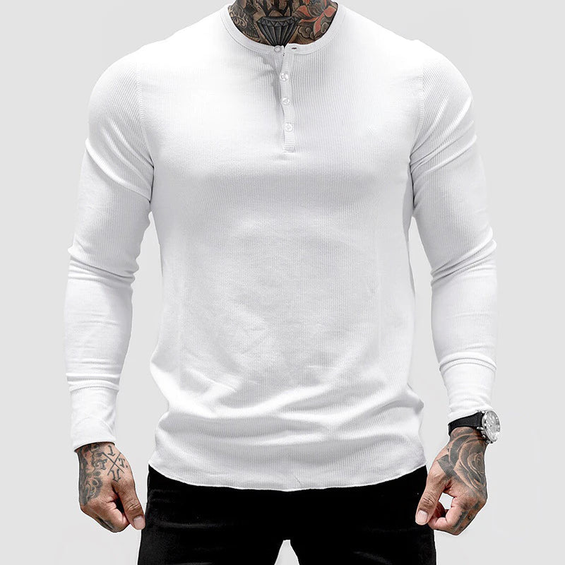 Muscle Solid Color Fitness Long Sleeve T-shirt Elastic Moisture-wicking Quick-drying Comfortable Sports Black Top for Men