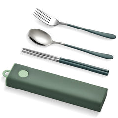 Stainless Steel Cutlery Set With Box Silver Fork Spoon Chopsticks Portable Travel Dinnerware Kitchenware Set