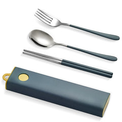 Stainless Steel Cutlery Set With Box Silver Fork Spoon Chopsticks Portable Travel Dinnerware Kitchenware Set