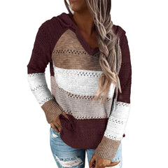 Autumn Leisure time Mosaic Hooded long-sleeved knitting sweater Set head Pullovers