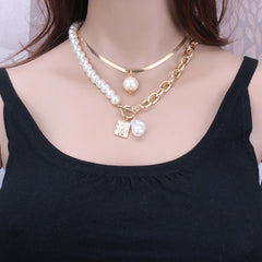 New Copper Snake Chain Necklace Pearl Necklace
