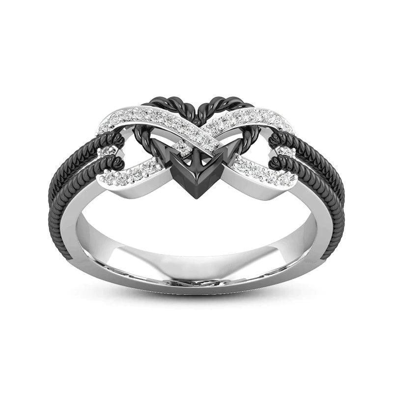 Anello creativo a forma di cuore con croce bicolore in oro rosa per le donne, festa di fidanzamento, matrimonio, anelli femminili, accessori per gioielli