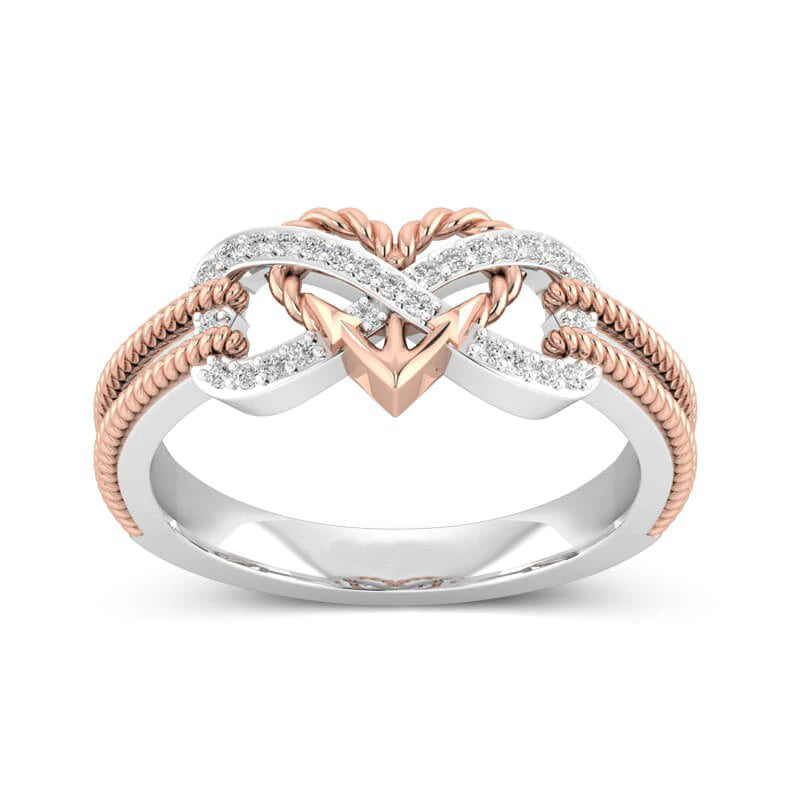 Creative Rose Gold Two-tone Cross Heart Ring for Women Engagement Party Wedding Female Rings Jewelry Hand Accessories