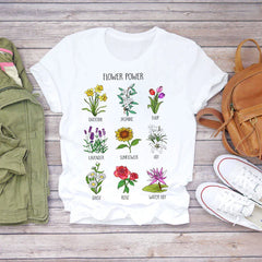 Sunflower Print Round Neck Short Sleeve T-Shirt for Women