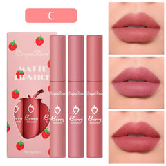 3pcs/set Velvet Matte Lip Gloss Kit Nude Liquid Lipstick Set Long Lasting Nonstick Cup Lip Glaze
