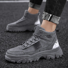 Gray Men's Boots Leather Casual Shoes Classic Motorcycle Boots Fashion Retro Men Casual Shoe Lace Up Ankle Boots