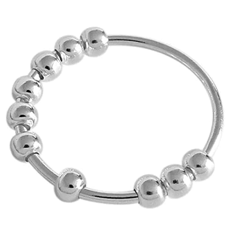 5 Pcs Anxiety Rings for Women, Adjustable Anxiety Ring Open Finger Rings with Beads Stress Reliever Spinner Rings for Women Girls (Silver)